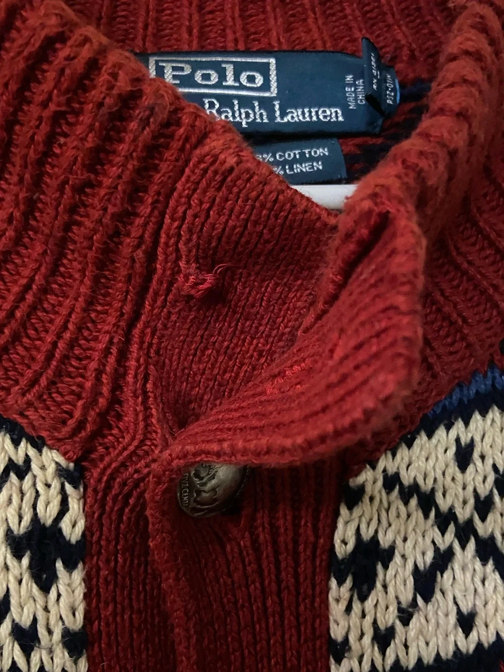Polo Ralph Lauren Sweater Fair Isle Buffalo Nickel Button Cardigan Cotton Linen